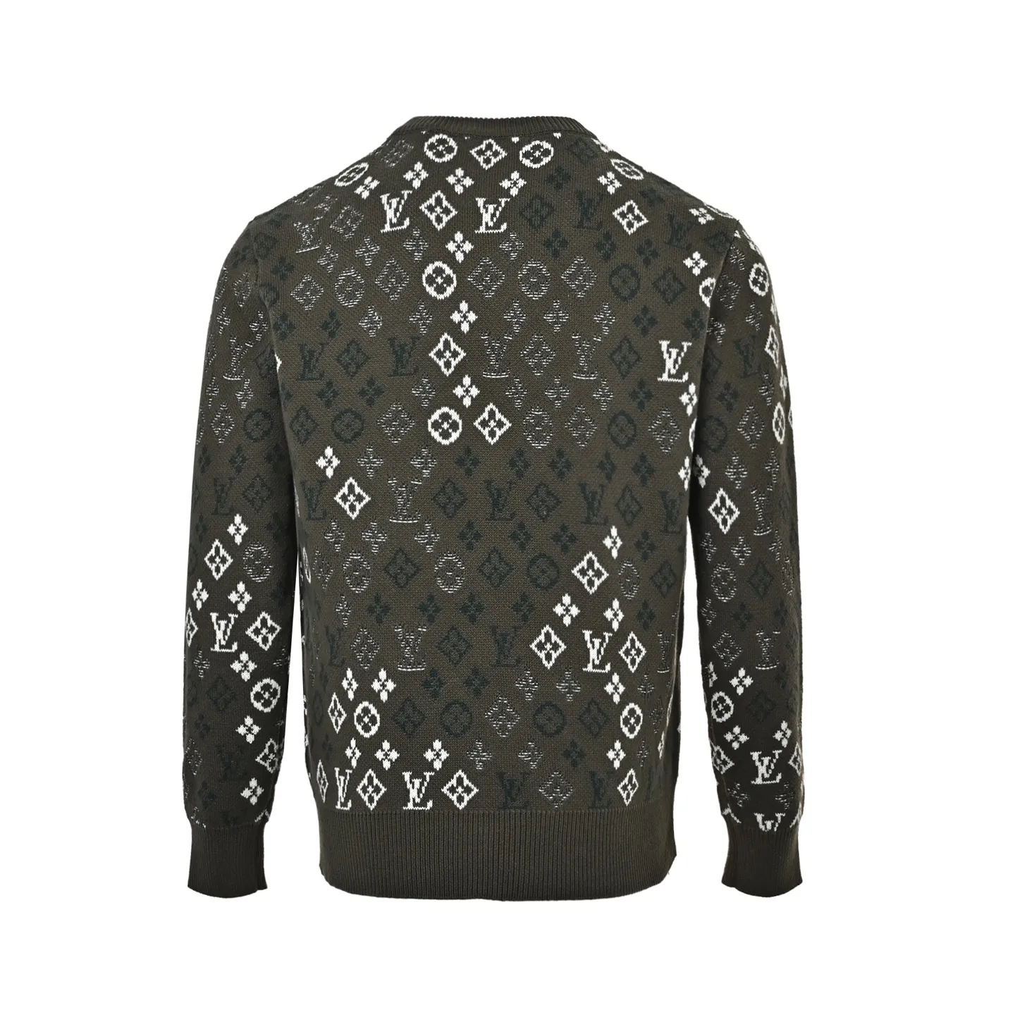 Louis Vuitton/Louis Vuitton military green old flower jacquard round neck knitted sweater
